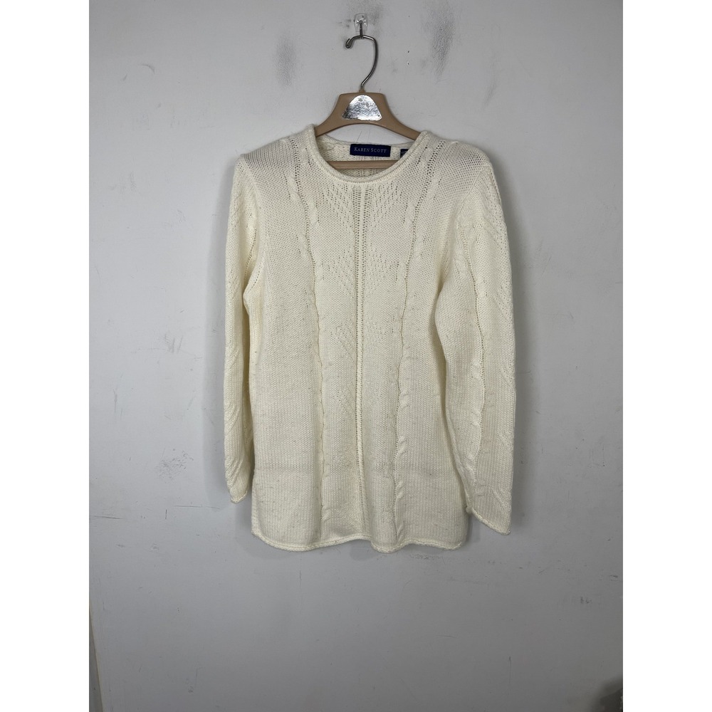 Karen Scott Womens Sweater XL Cable Knit Ivory‎ Tunic Chunky Knit Timeless